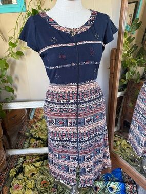 Vintage Dinar Collection Zip-Front Midi Dress, size XL